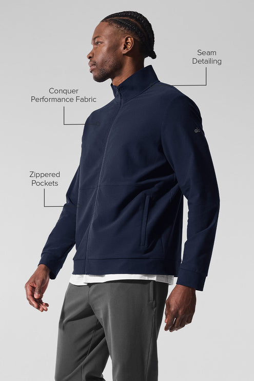 alo Men's Conquer Max Mock Neck Full Zip - Navy
