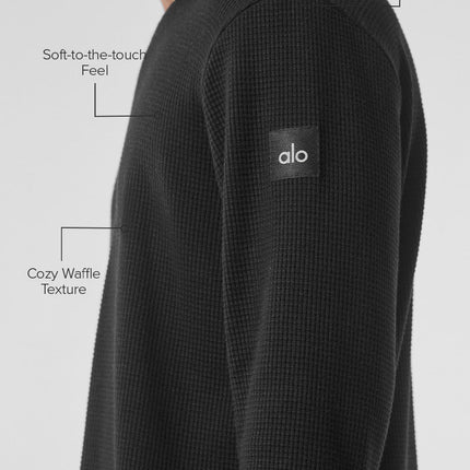 alo Men's Elevate Waffle Long Sleeve Crew - Black