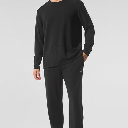 alo Men's Elevate Waffle Long Sleeve Crew - Black