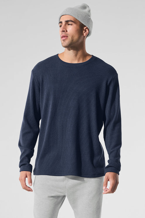alo Men's Elevate Waffle Long Sleeve Crew - Navy