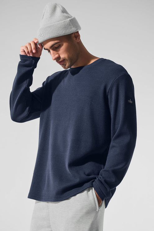 alo Men's Elevate Waffle Long Sleeve Crew - Navy