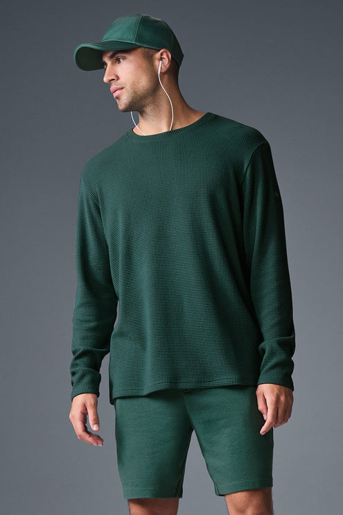 alo Men's Elevate Waffle Long Sleeve Crew - Winter Ivy