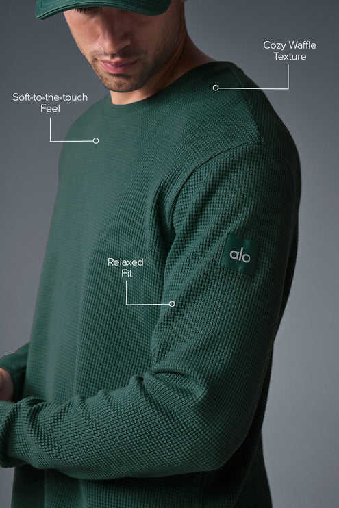 alo Men's Elevate Waffle Long Sleeve Crew - Winter Ivy
