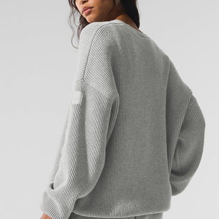 alo Women's Domain Rib Knit Crew Sweater - Athletic Heather Grey