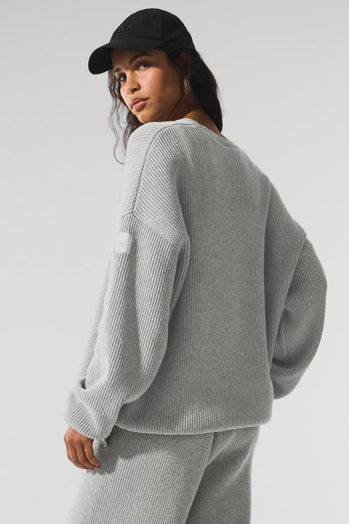alo Women's Domain Rib Knit Crew Sweater - Athletic Heather Grey