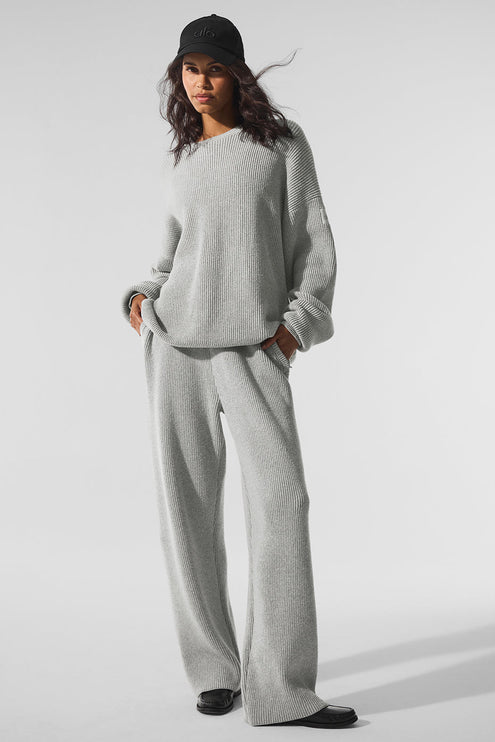 alo Women's Domain Rib Knit Crew Sweater - Athletic Heather Grey