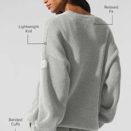 alo Women's Domain Rib Knit Crew Sweater - Athletic Heather Grey