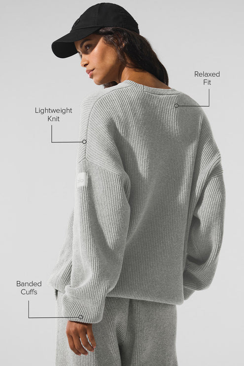 alo Women's Domain Rib Knit Crew Sweater - Athletic Heather Grey