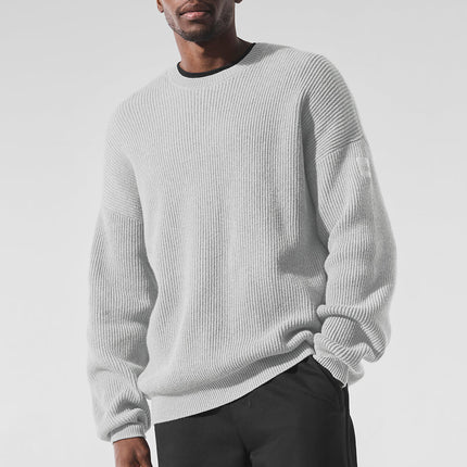 alo Men's Domain Rib Knit Crew Sweater - Athletic Heather Grey