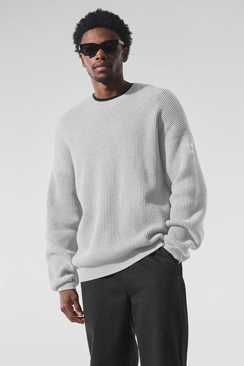 alo Men's Domain Rib Knit Crew Sweater - Athletic Heather Grey