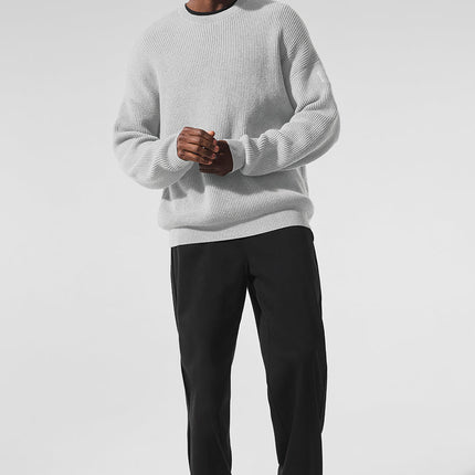 alo Men's Domain Rib Knit Crew Sweater - Athletic Heather Grey