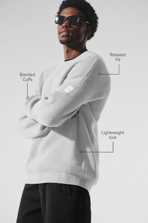 alo Men's Domain Rib Knit Crew Sweater - Athletic Heather Grey