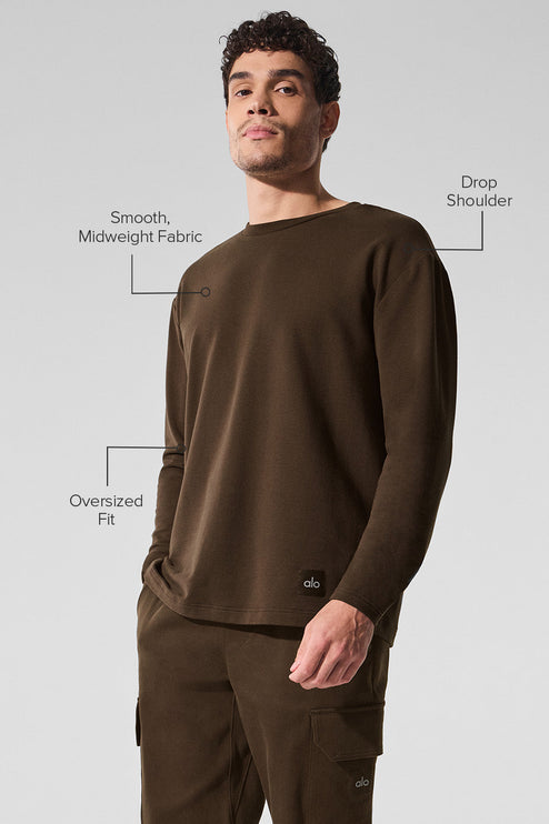 alo Men's Double Take Long Sleeve Crew - Espresso