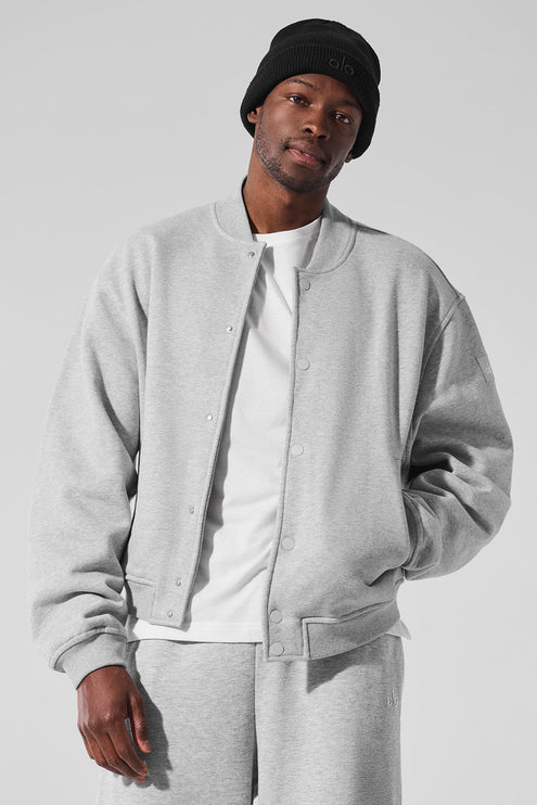 alo Men's Renown Varsity Jacket - Athletic Heather Grey