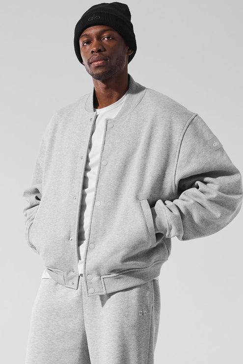 alo Men's Renown Varsity Jacket - Athletic Heather Grey