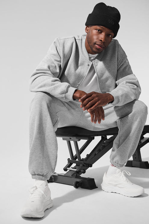 alo Men's Renown Varsity Jacket - Athletic Heather Grey