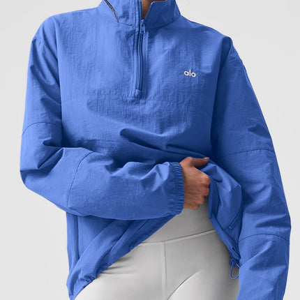 alo Women's Light Weight Takeaway Track Pullover - Marathon Blue