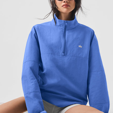 alo Women's Light Weight Takeaway Track Pullover - Marathon Blue