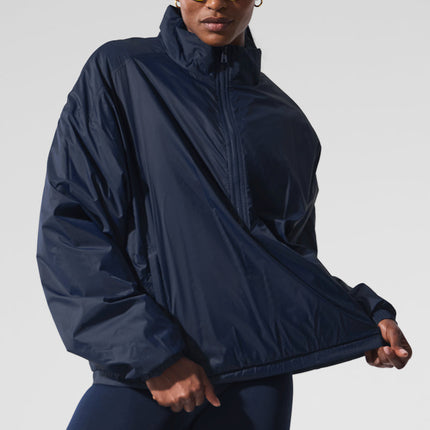 alo Women's Latitude Light Weight 1/2 Zip Pullover Jacket - Navy