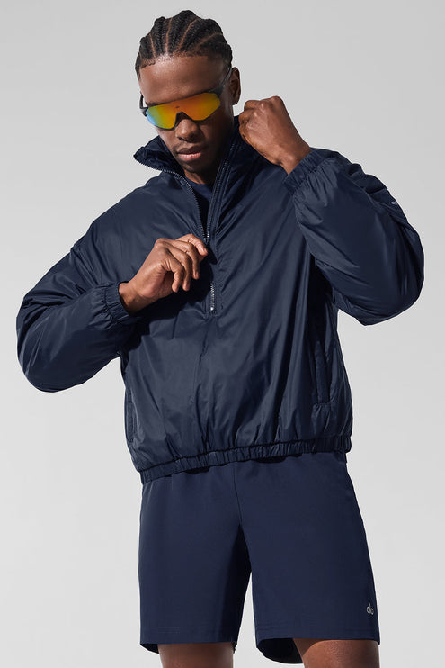 alo Men's Latitude Light Weight 1/2 Zip Pullover Jacket - Navy