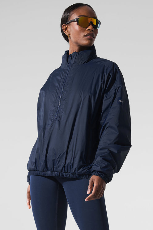 alo Women's Latitude Light Weight 1/2 Zip Pullover Jacket - Navy