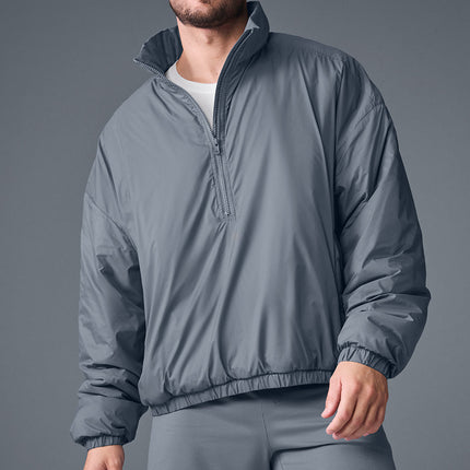 alo Men's Latitude Light Weight 1/2 Zip Pullover Jacket - Steel Grey