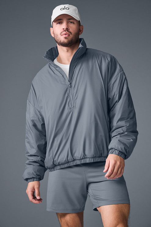 alo Men's Latitude Light Weight 1/2 Zip Pullover Jacket - Steel Grey