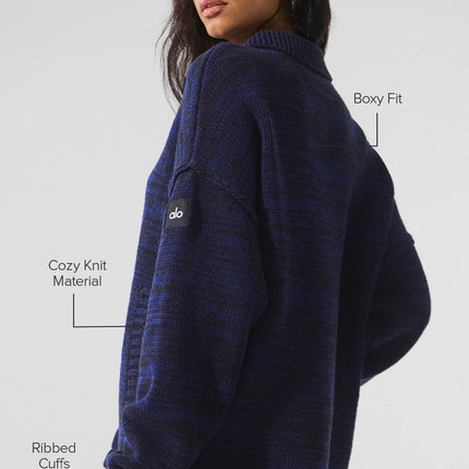 alo Women's Heritage Full Zip Sweater - Navy Multi