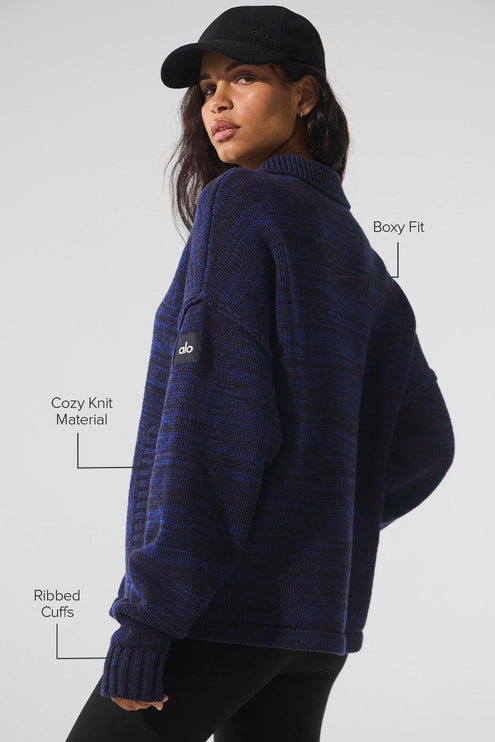 alo Women's Heritage Full Zip Sweater - Navy Multi