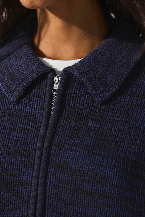 alo Women's Heritage Full Zip Sweater - Navy Multi