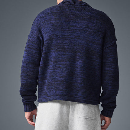 alo Men's Heritage Full Zip Sweater - Navy Multi