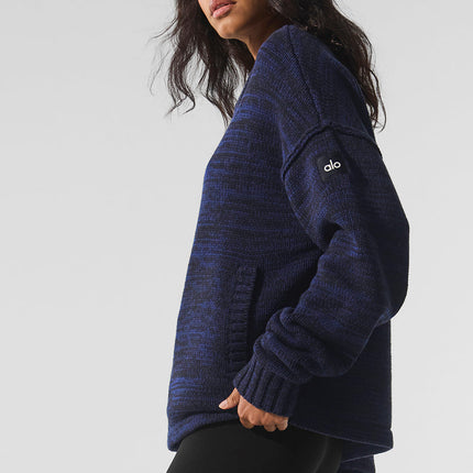 alo Women's Heritage Full Zip Sweater - Navy Multi