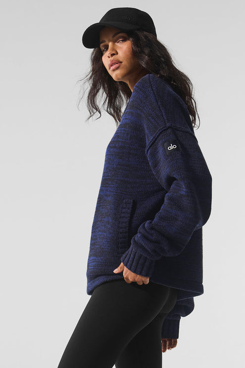 alo Women's Heritage Full Zip Sweater - Navy Multi