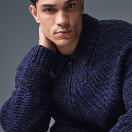 alo Men's Heritage Full Zip Sweater - Navy Multi