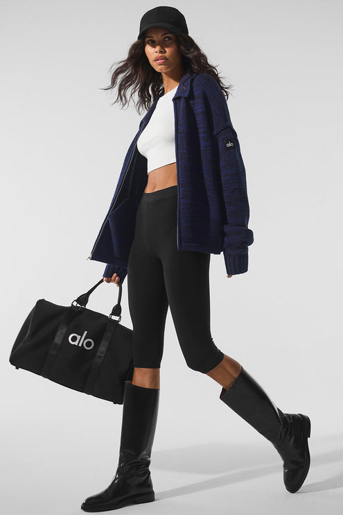 alo Women's Heritage Full Zip Sweater - Navy Multi