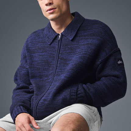 alo Men's Heritage Full Zip Sweater - Navy Multi