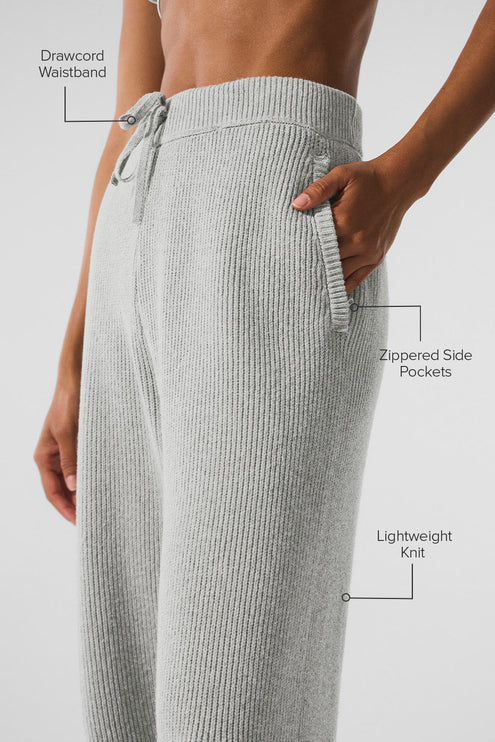 alo Women's Domain Rib Knit Sweatpant - Athletic Heather Grey