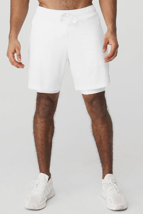 alo Men's 7" Unity 2-In-1 Short - White/White