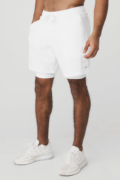 alo Men's 7" Unity 2-In-1 Short - White/White