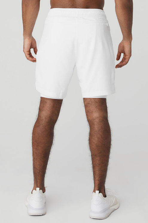 alo Men's 7" Unity 2-In-1 Short - White/White