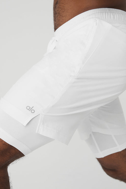 alo Men's 7" Unity 2-In-1 Short - White/White
