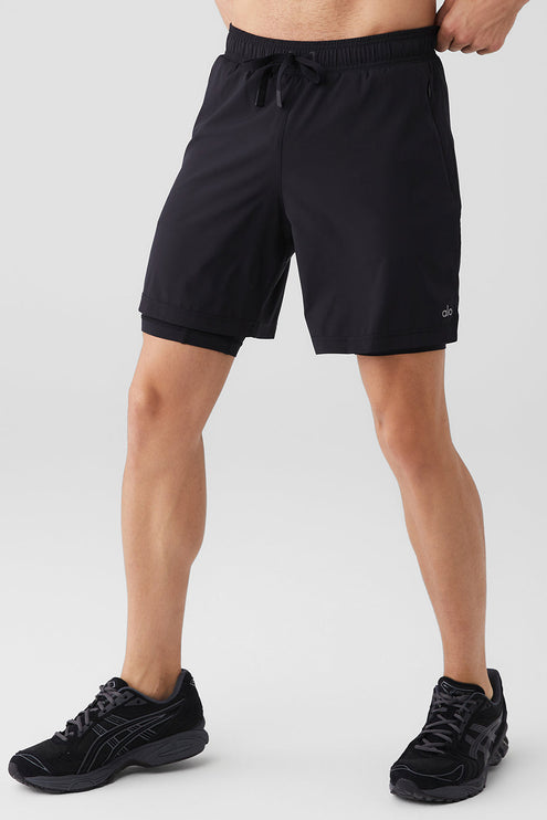 alo Men's 7" Unity 2-In-1 Short - Black/Black
