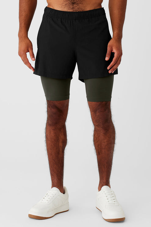 alo Men's 5" Revival 2-in-1 Short - Black/Stealth Green