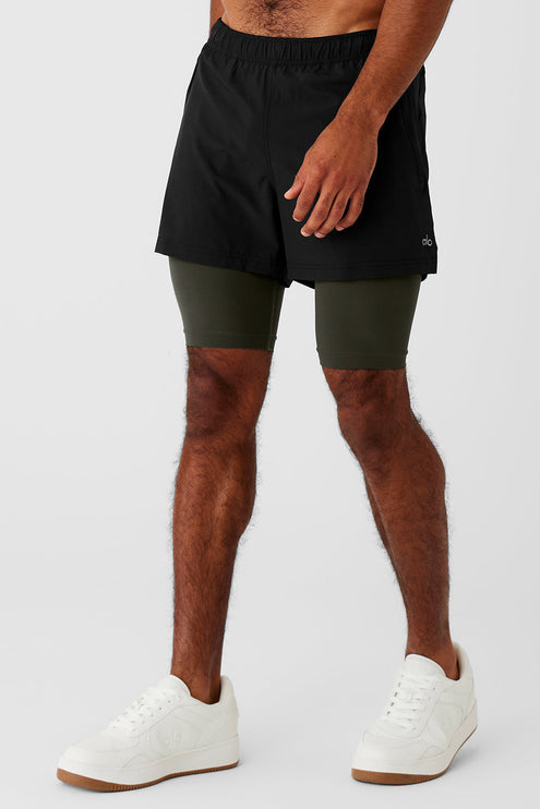 alo Men's 5" Revival 2-in-1 Short - Black/Stealth Green