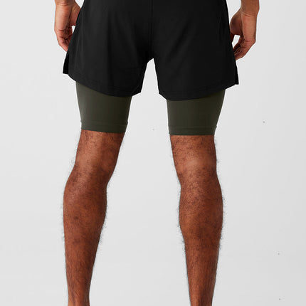 alo Men's 5" Revival 2-in-1 Short - Black/Stealth Green