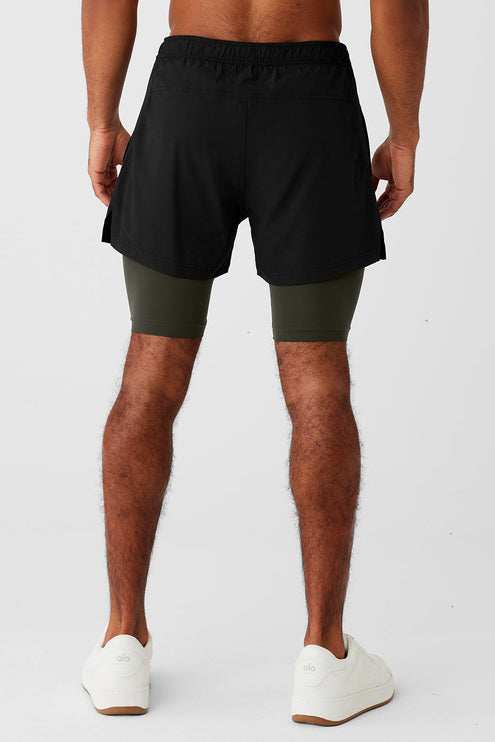 alo Men's 5" Revival 2-in-1 Short - Black/Stealth Green