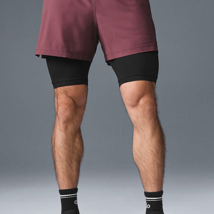 alo Men's 5" Revival 2-in-1 Short - Burgundy Truffle/Black