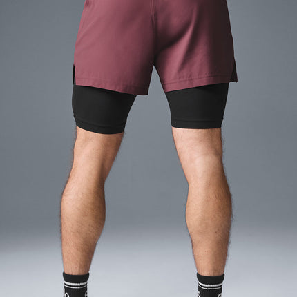 alo Men's 5" Revival 2-in-1 Short - Burgundy Truffle/Black