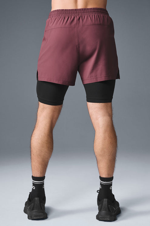 alo Men's 5" Revival 2-in-1 Short - Burgundy Truffle/Black