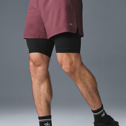 alo Men's 5" Revival 2-in-1 Short - Burgundy Truffle/Black